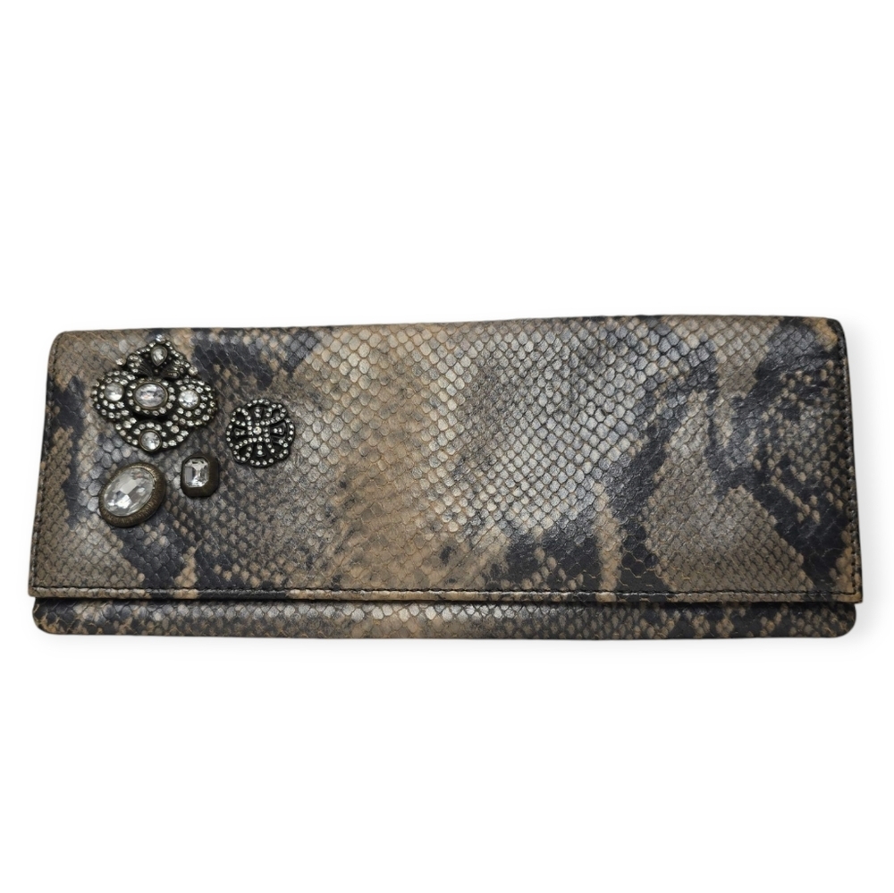 CLUB MONACO Leather Snakeskin Envelope Clutch Jewel‎ Embellished Bag Y2K Glam